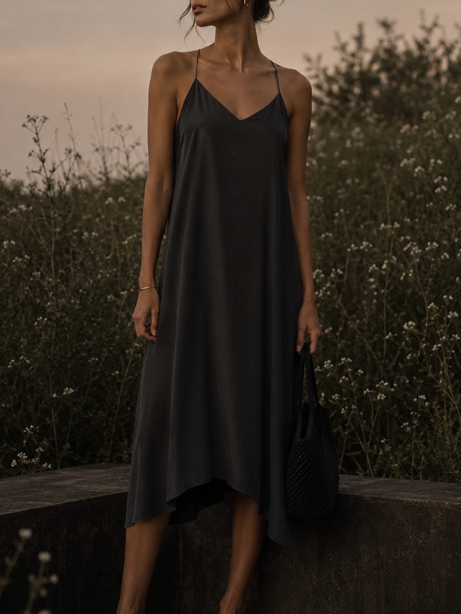 Club Monaco Black Silk V-Neck Swing Trapeze Style Dress Size 0